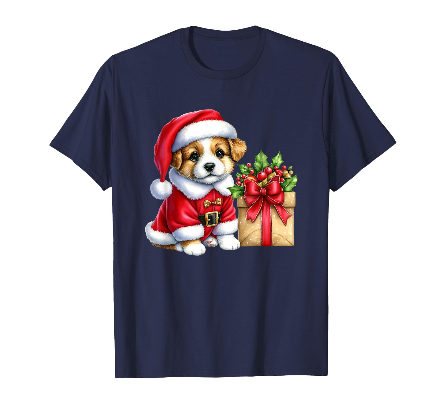 Santa Puppy with Present Box T-Shirt