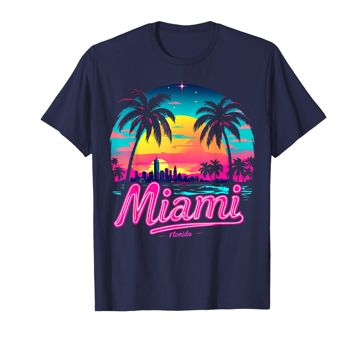 Vintage Miami Beach – Retro 305 Florida Sunset Graphic T-Shirt