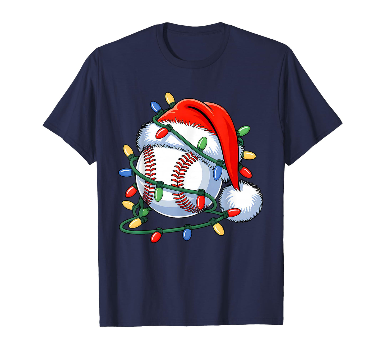 Baseball Ball Santa Hat Xmas Funny Christmas Baseball Lover T-Shirt