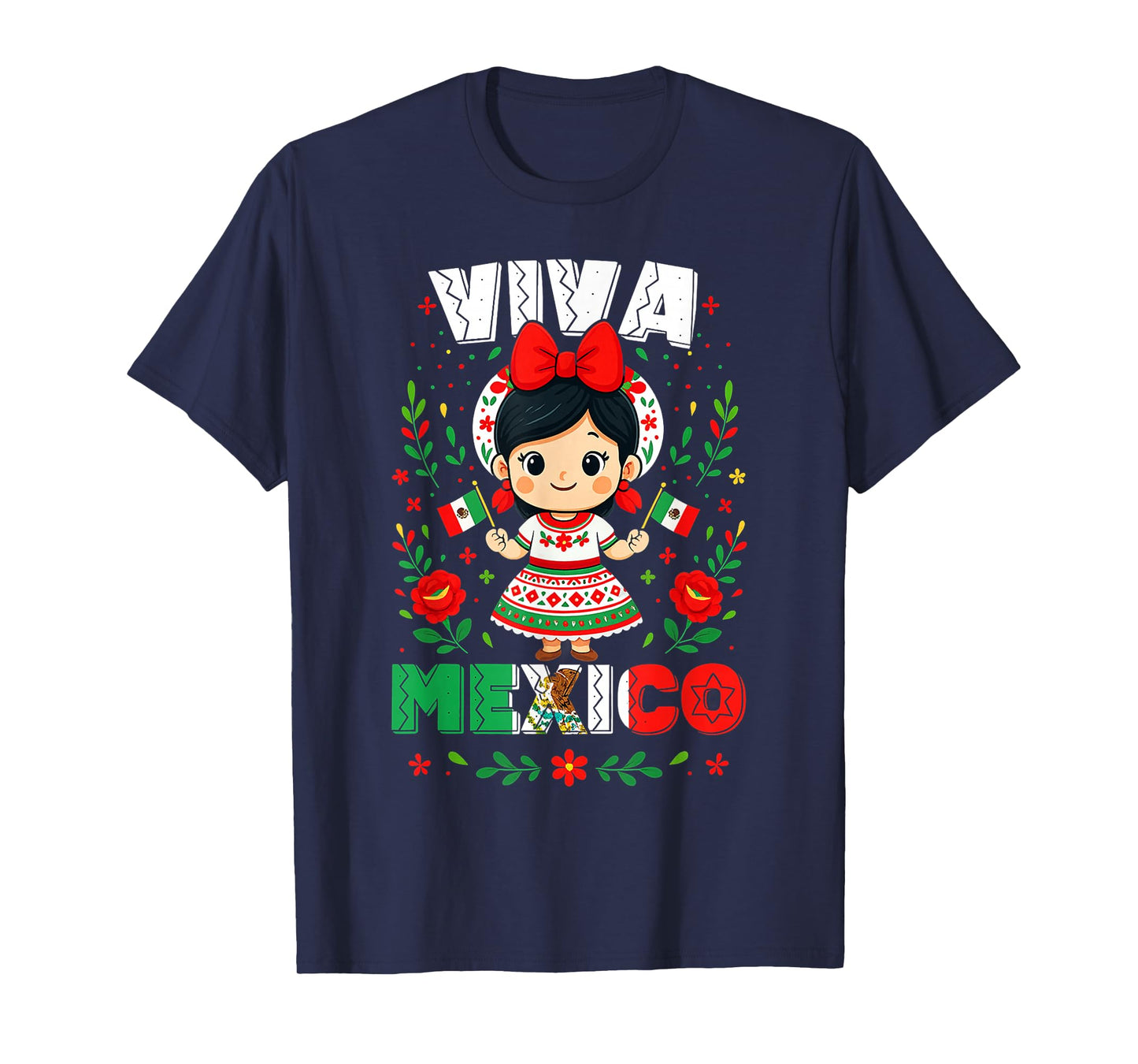 Viva Mexico Mexican Girl Kids Flag Independence Day Girls T-Shirt