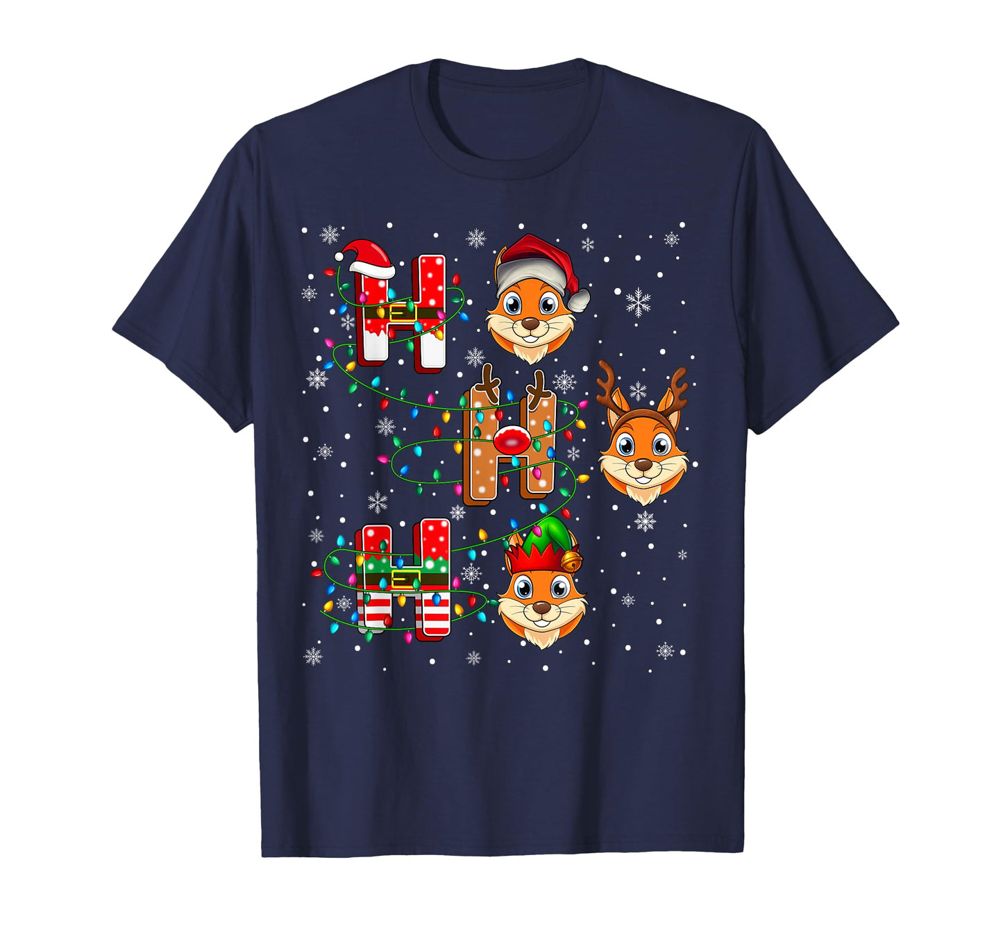 Ho Ho Ho Santa Reindeer Hat Elf Chipmunk Animal Christmas T-Shirt