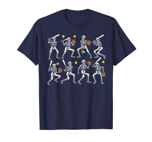 Funny Halloween Softball Skeletons Play Softball Boys Kids T-Shirt