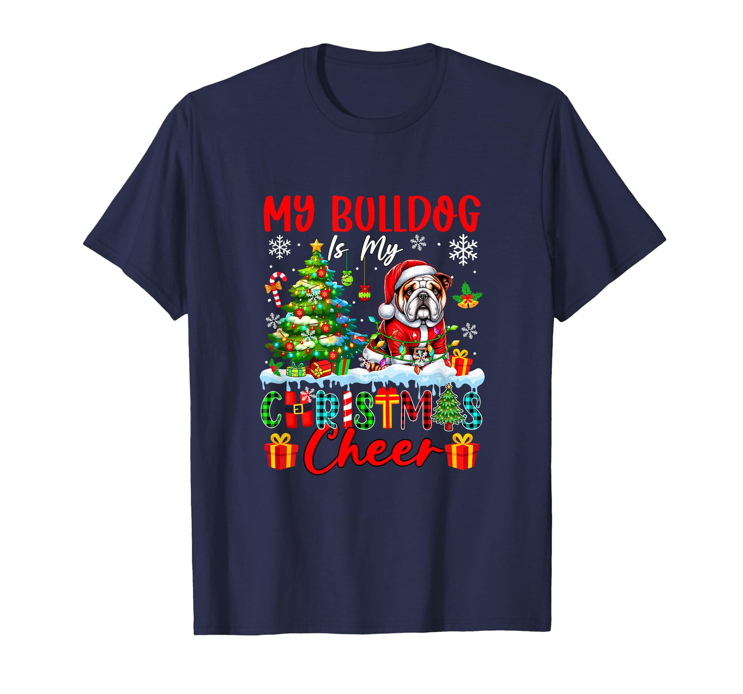My Bulldog is My Xmas Cheer Funny Santa Dog Owner Kids T-Shirt