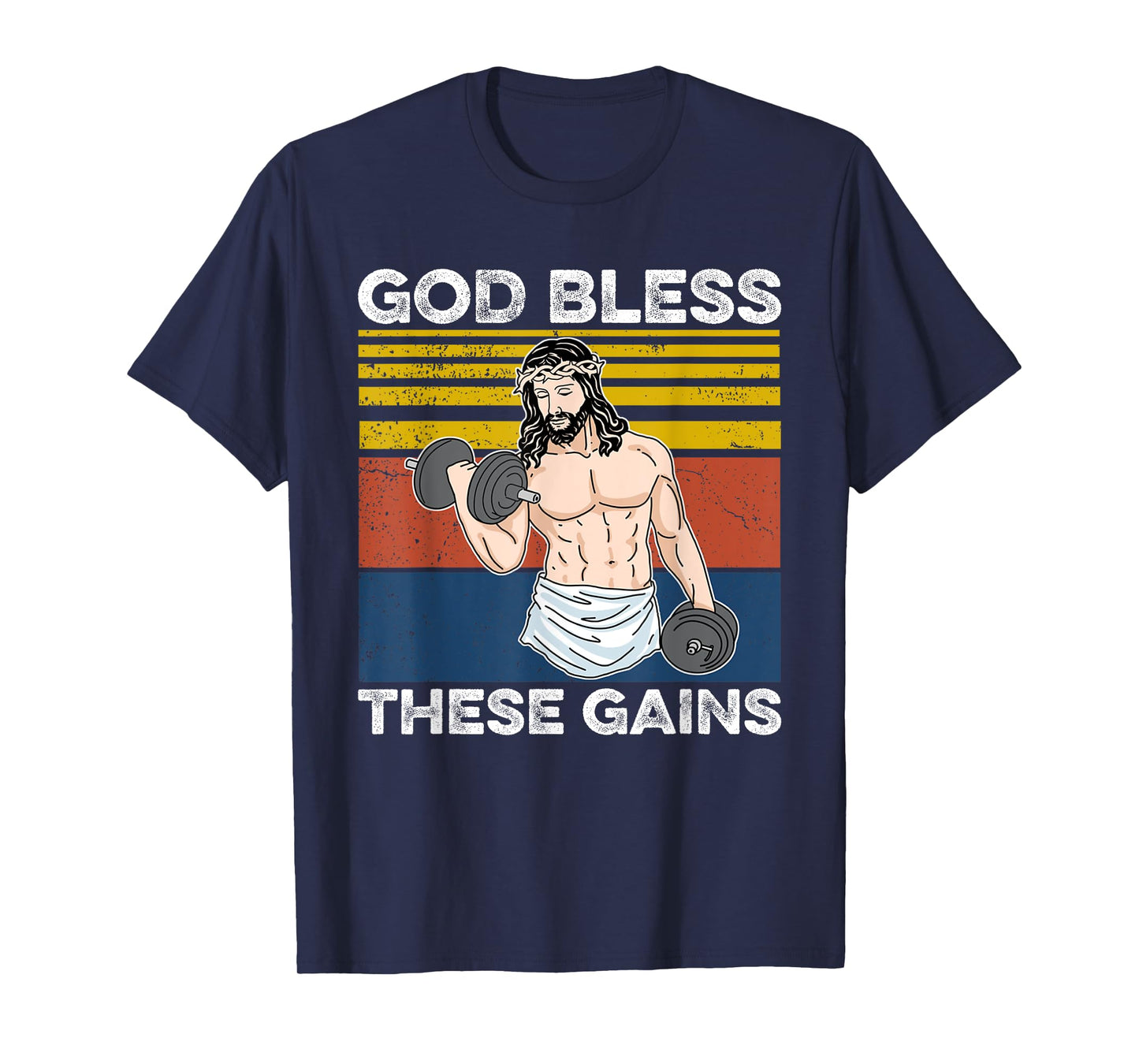 Funny Gym Shirt God Bless These Gains Fitness Workout Jesus T-Shirt