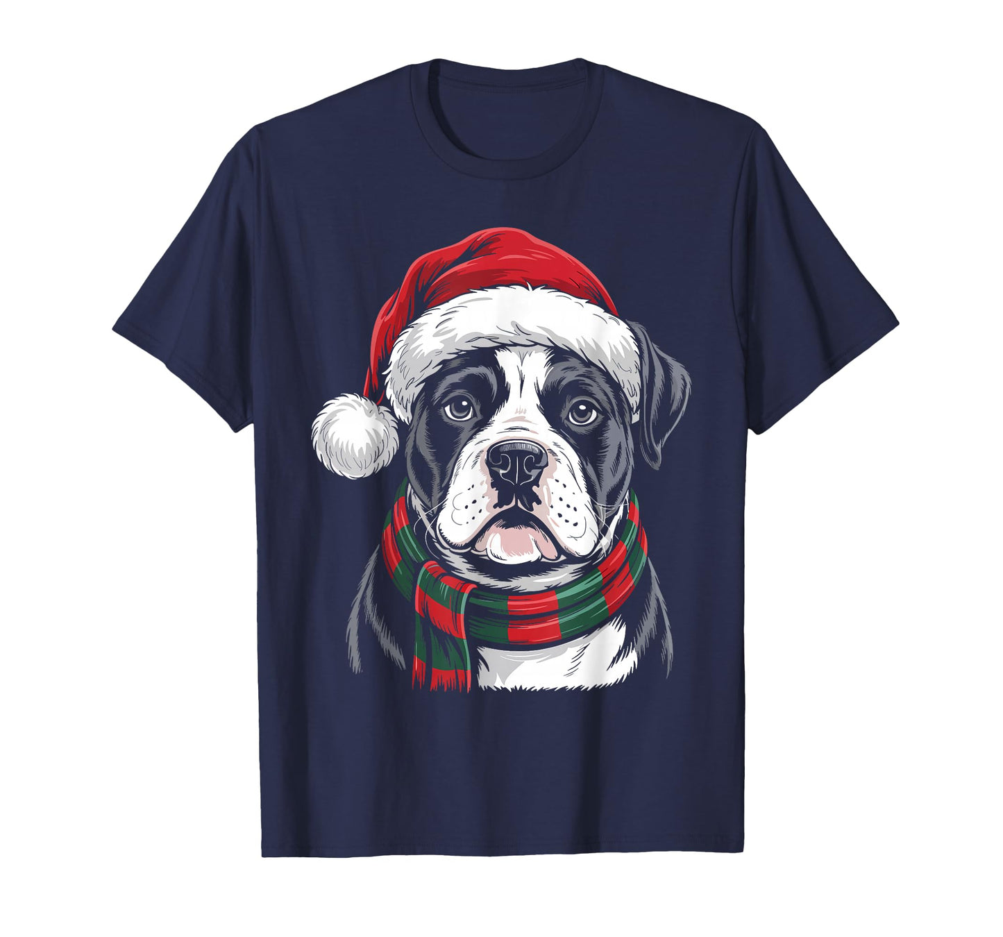 American Bulldog Xmas Santa Hat Scarf Christmas Costume T-Shirt