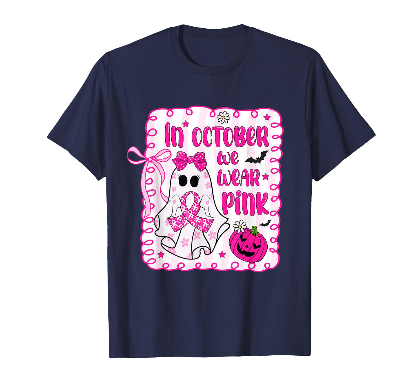 in October We Wear Pink Coquette Breast Cancer Halloween T-Shirt