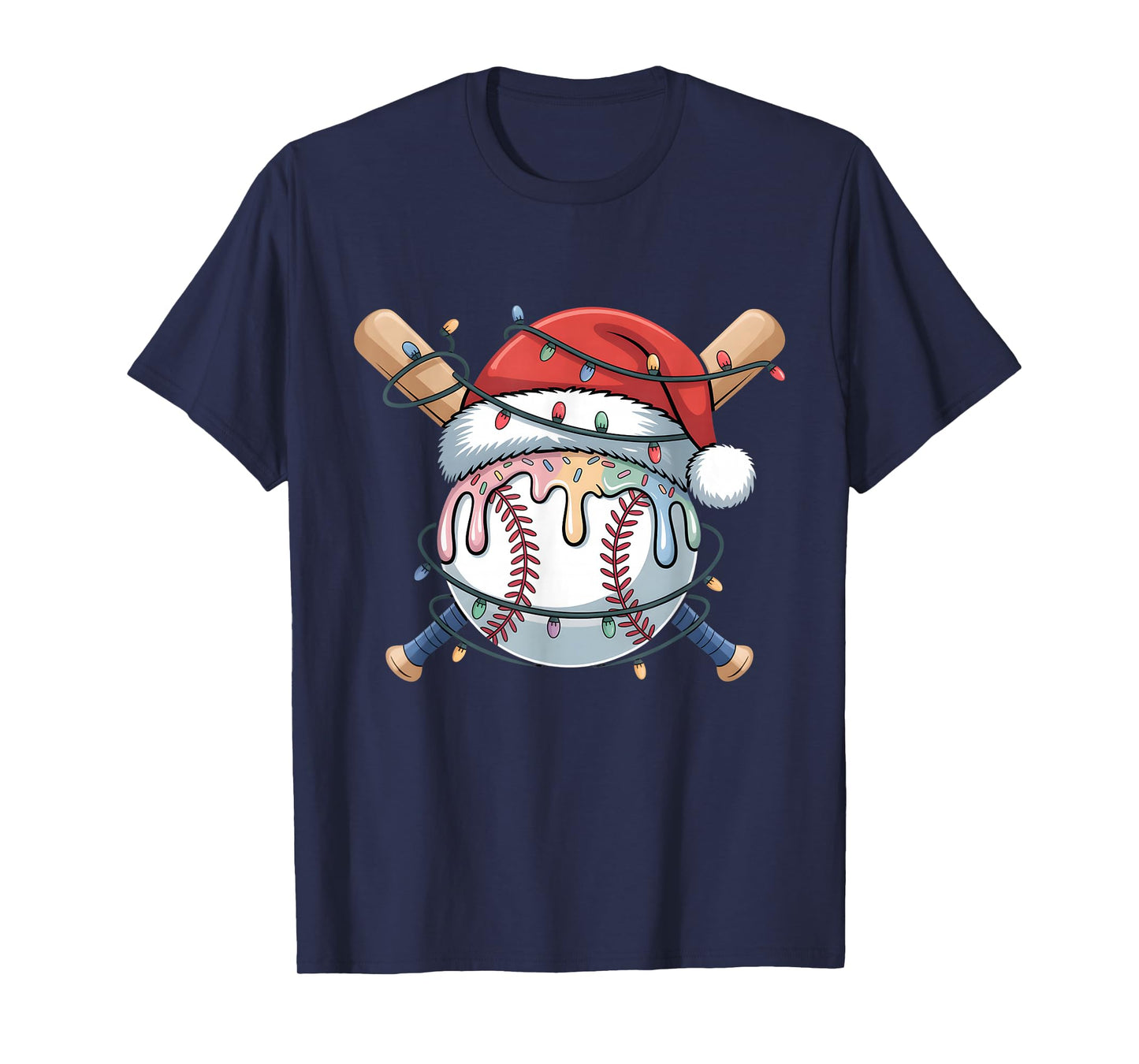 Ice Cream Drip Christmas Baseball Player Xmas Men Boys Kids T-Shirt