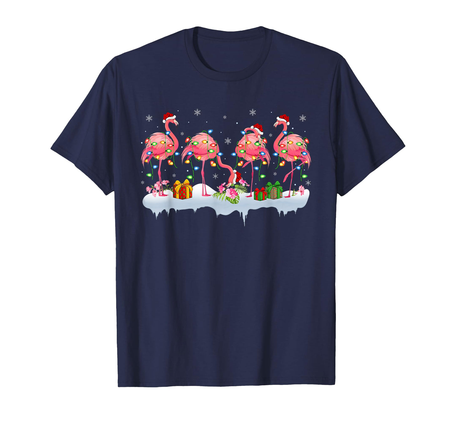 Xmas Lights Flamingo Christmas Men Women Girls T-Shirt