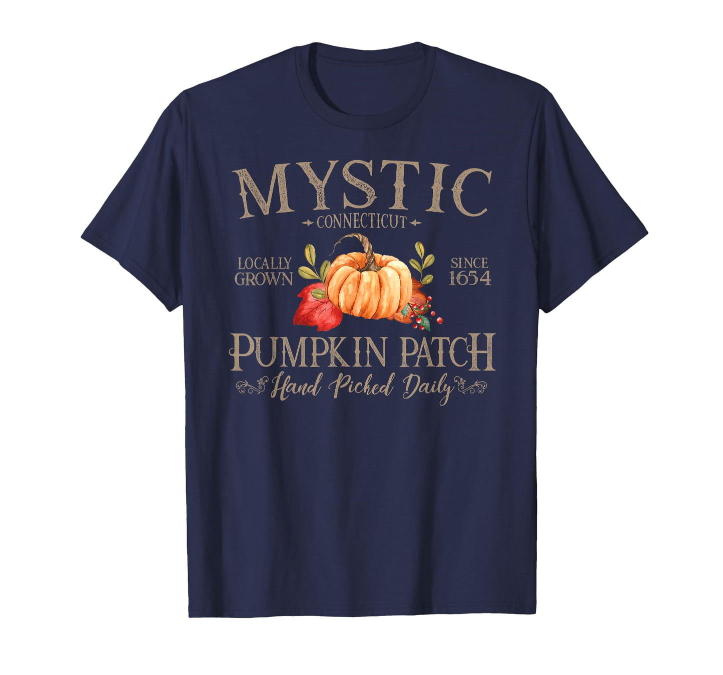 Mystic Connecticut Pumpkin Patch Fall Tan Letters T-Shirt