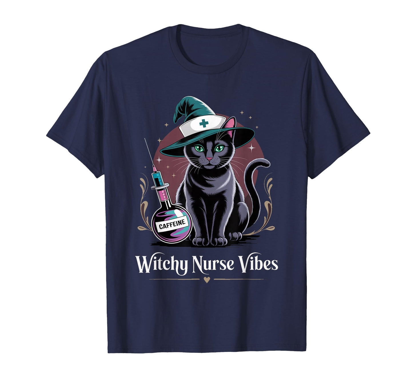 Witchy Nurse Vibes Black Cat Halloween | Magical Cat Mom T-Shirt