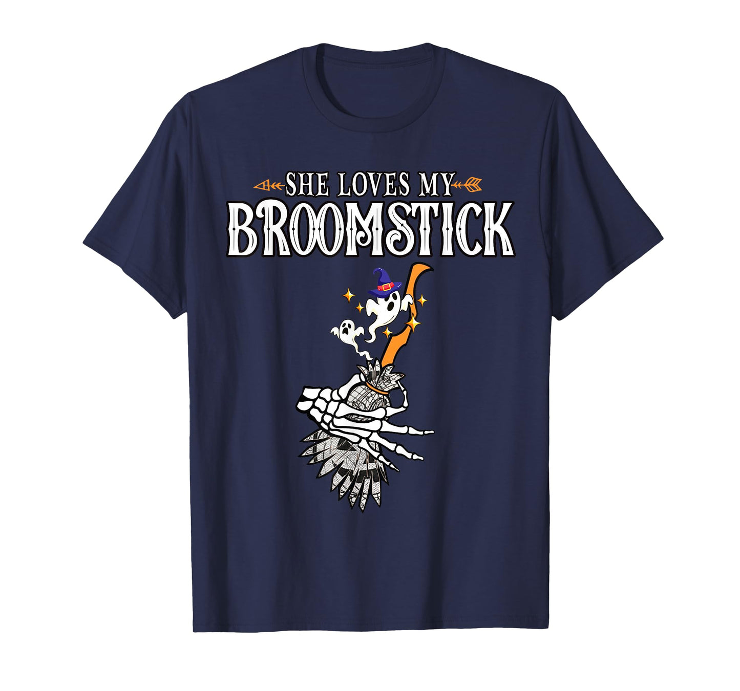 She Loves My Broomstick I Love Her Pumpkins Couple Halloween T-Shirt