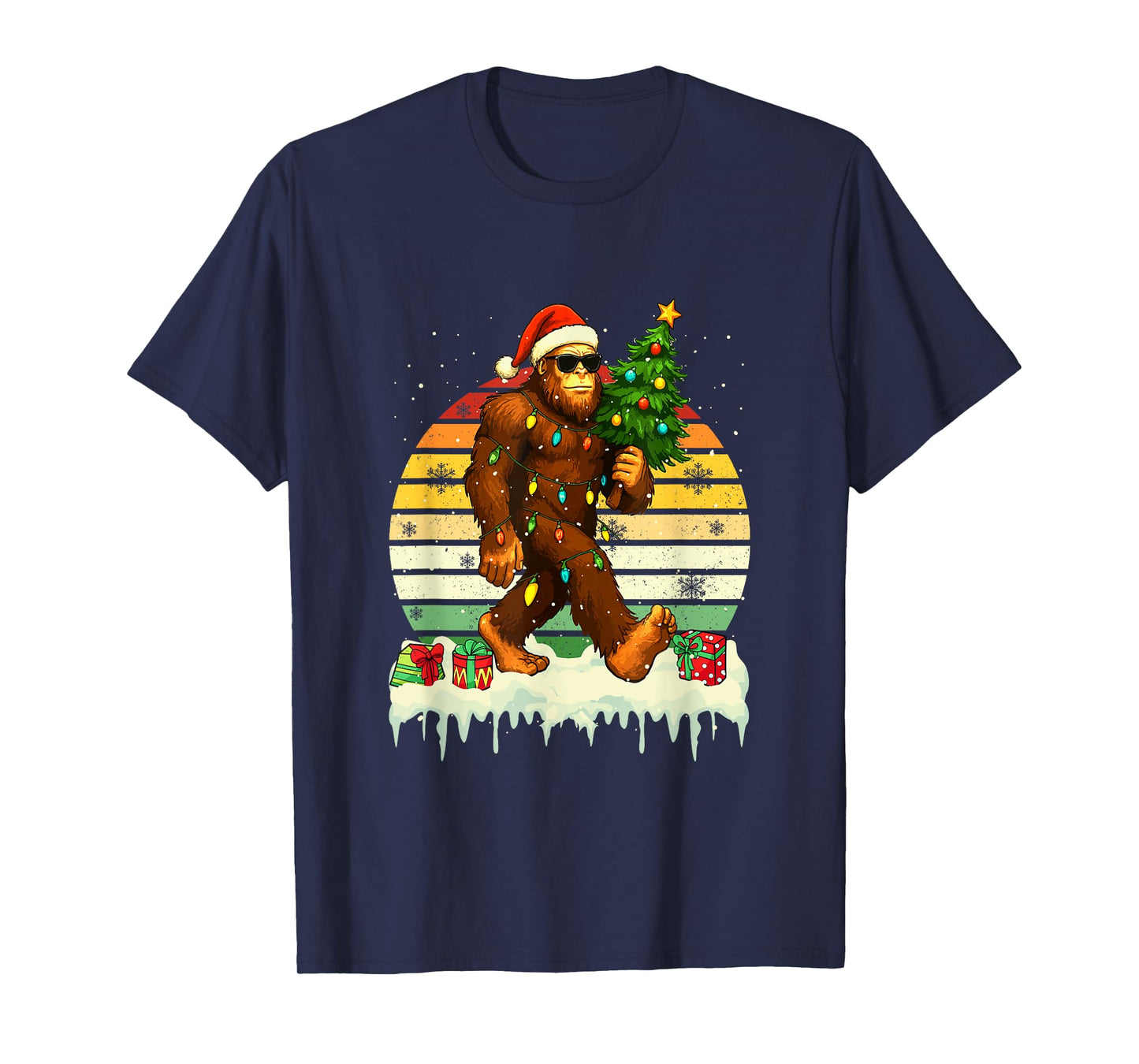 Vintage Retro Santa Bigfoot Sunglasses with Christmas Tree T-Shirt