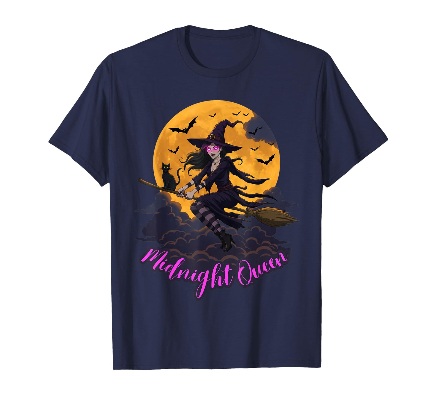 Midnight Queen Halloween Witch and Cat T-Shirt