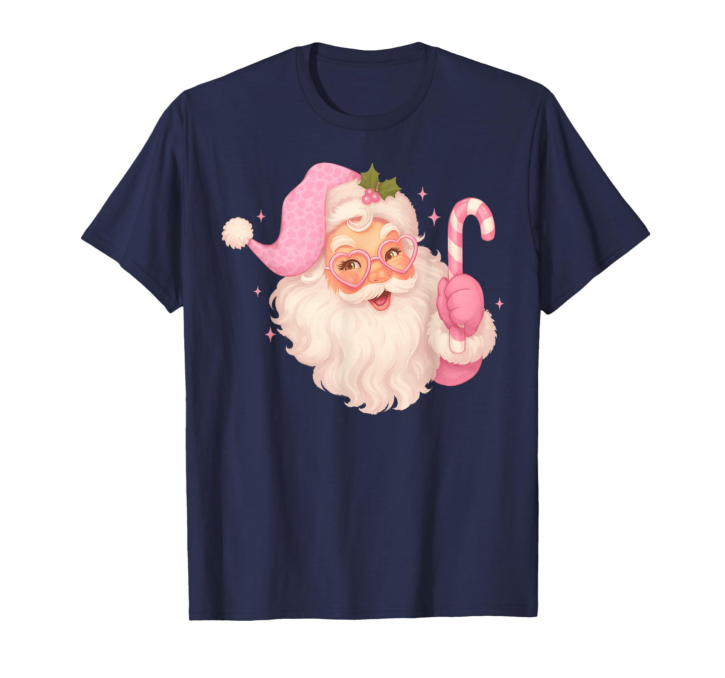 Vintage Pink Santa Claus Merry Christmas Men Women Boys Girl T-Shirt