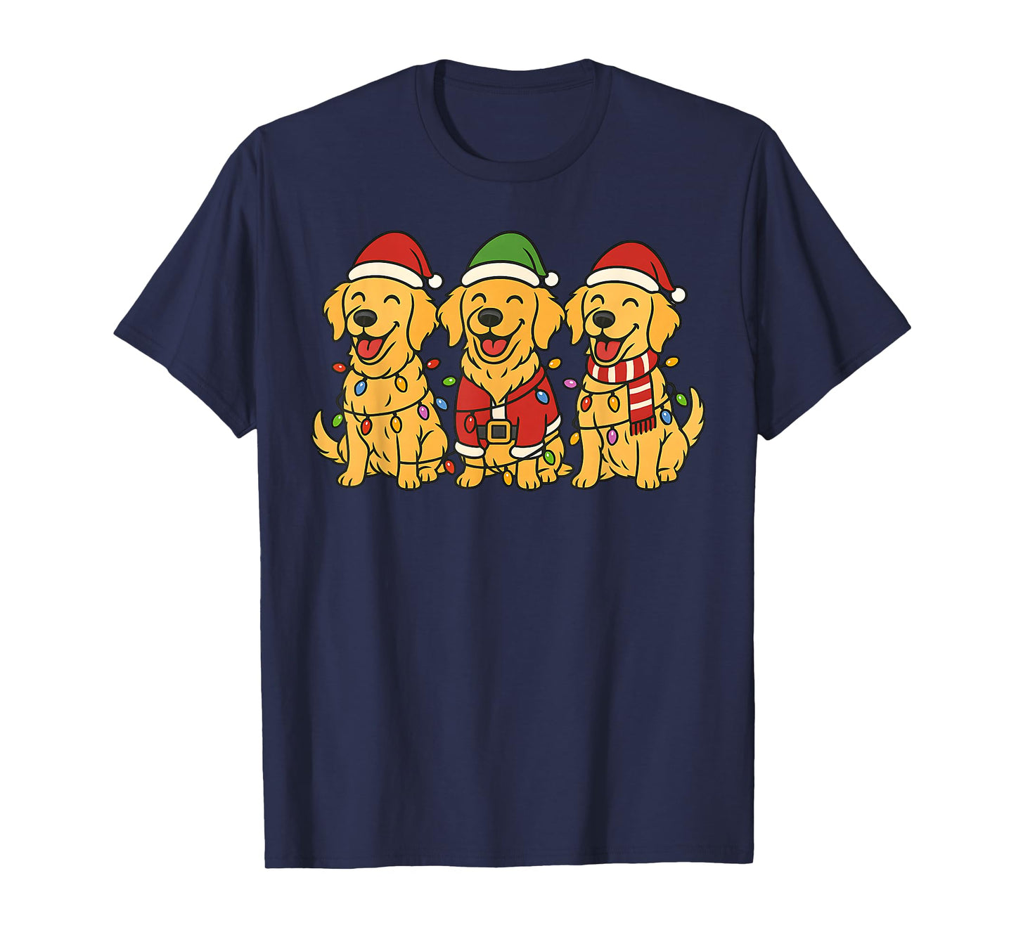 Cute Golden Retriever Dog Christmas Lights Santa Holiday Fun T-Shirt