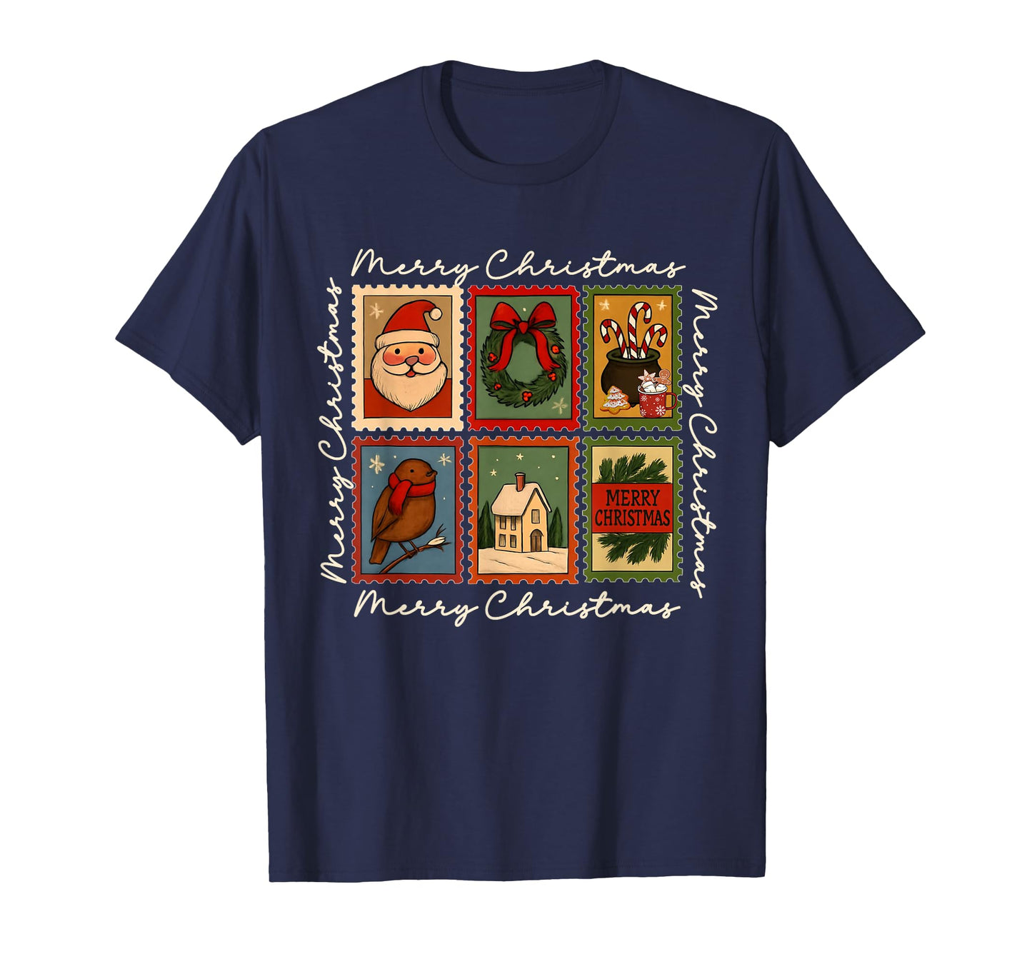 Vintage Christmas Postage Stamps Merry Christmas Santa T-Shirt