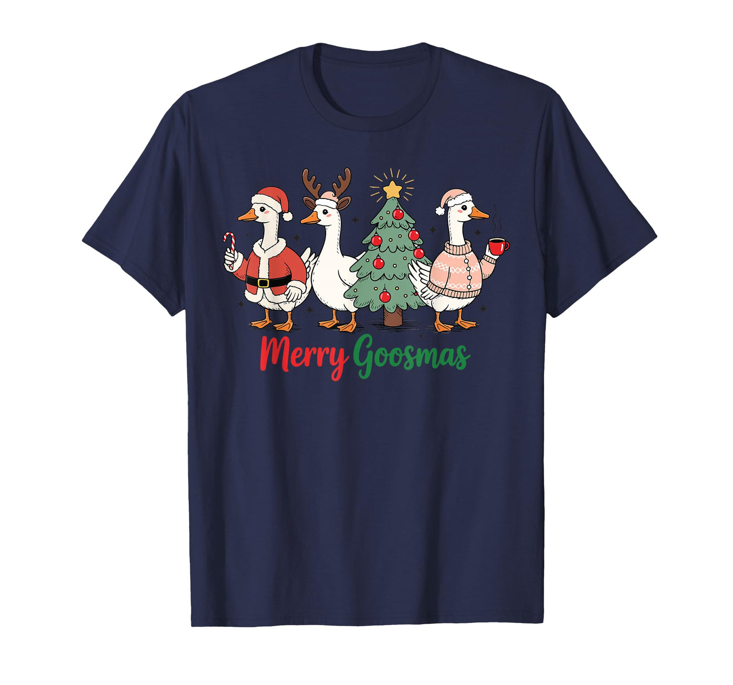 Vintage Christmas Silly Goose Santa Reindeer Men Women Kids T-Shirt