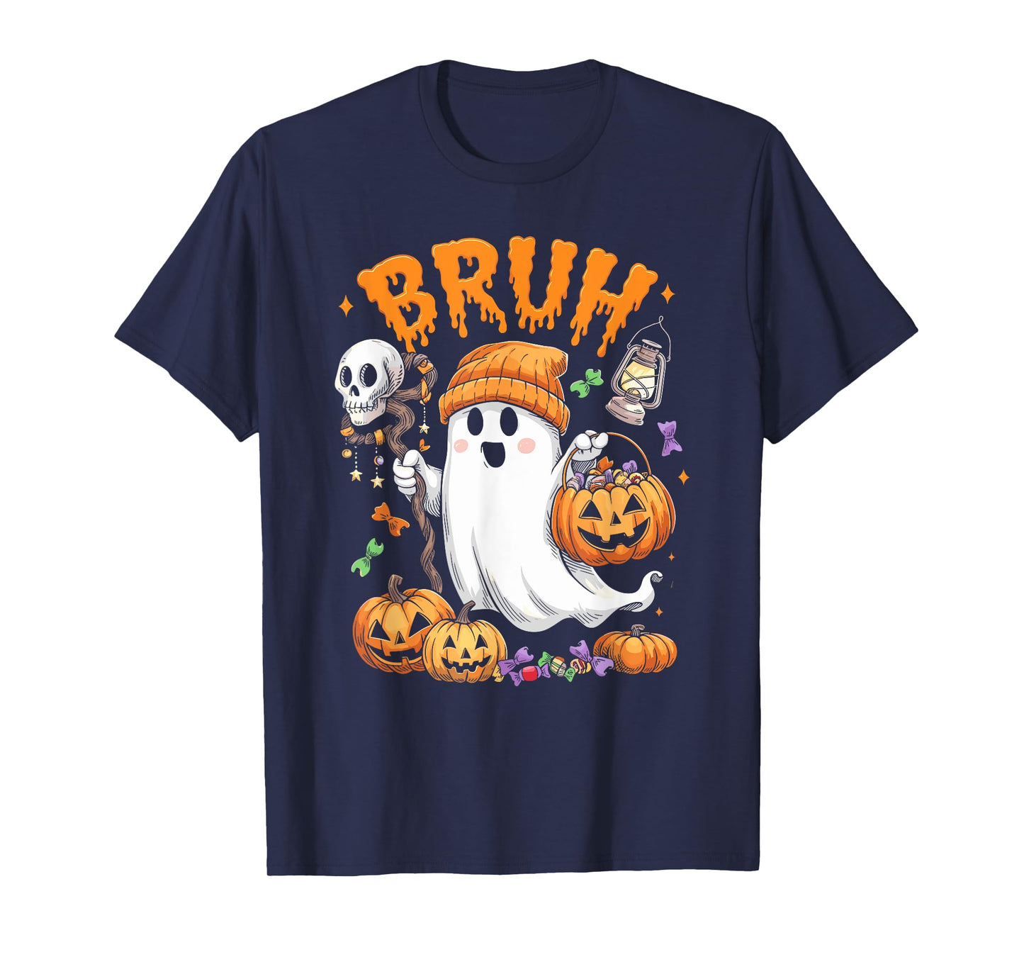 Bruh Ghost Halloween Cute Ghost Trick Or Treat Candy Kids T-Shirt