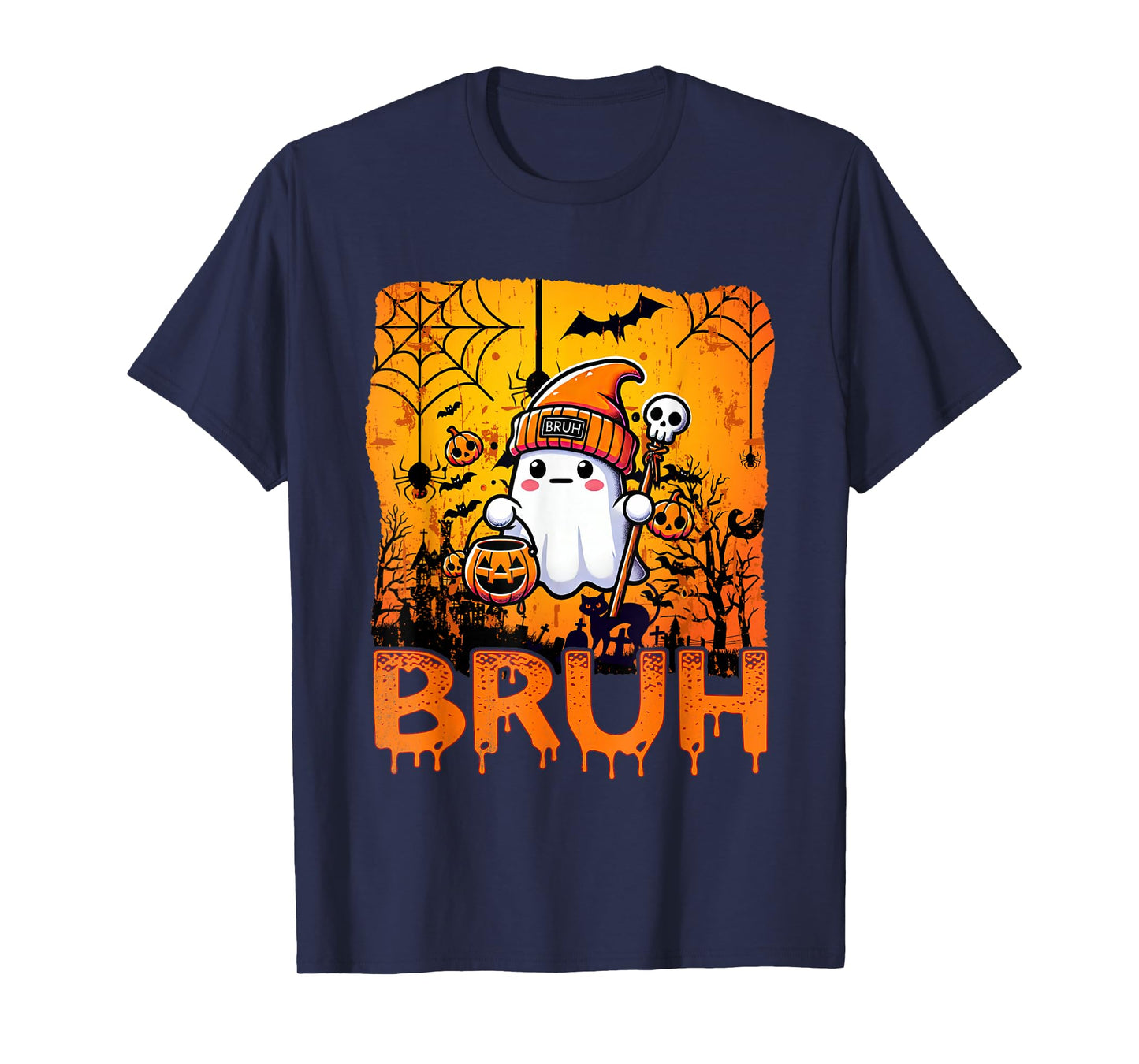 Halloween Bruh Ghost Boo Skull Pumpkin Boys Mens Women Girl T-Shirt