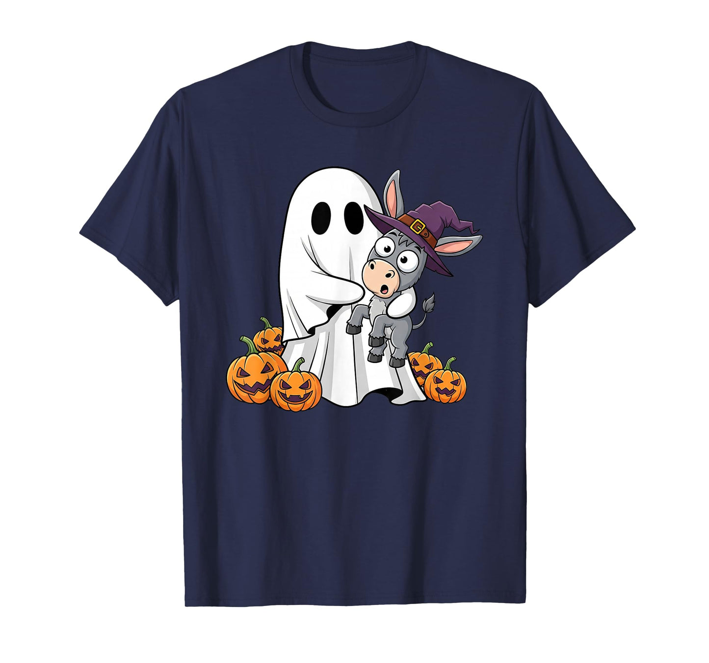 Funny Ghost Donkey Pumpkin Halloween Kids Mens Womens T-Shirt