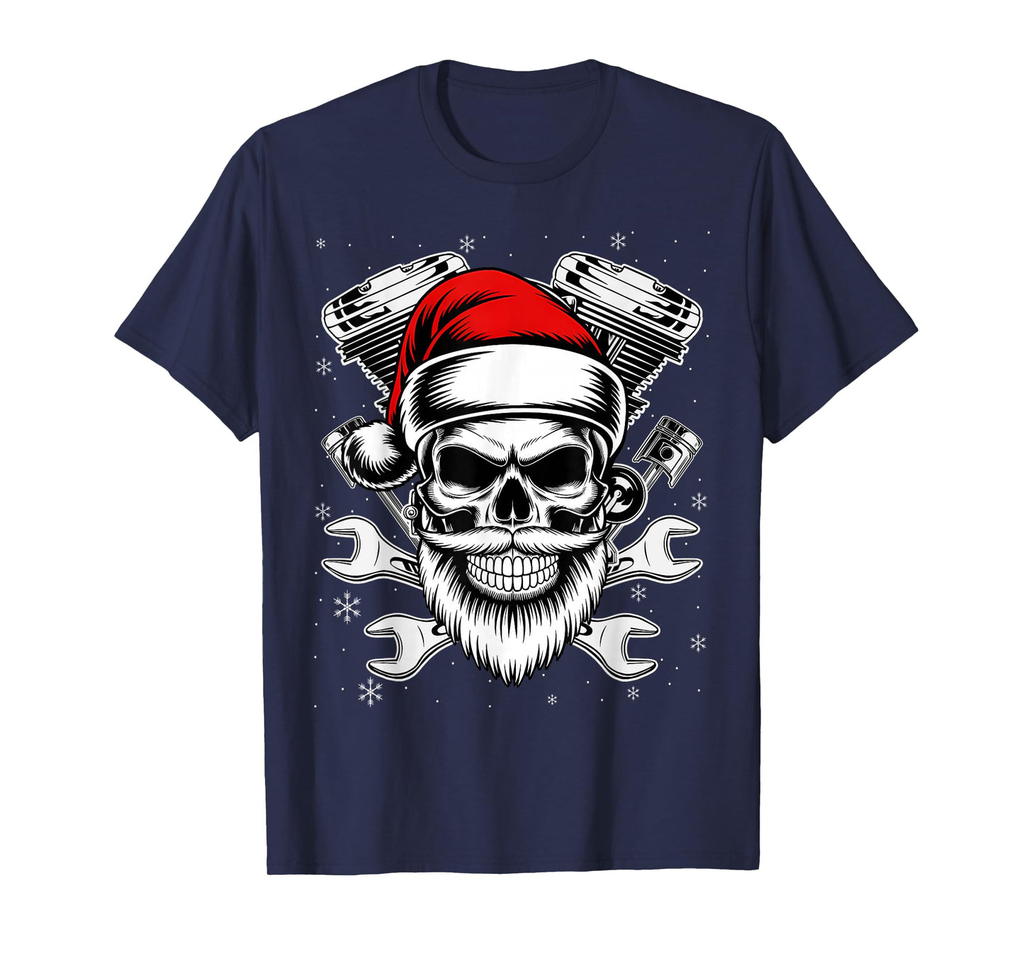 Christmas Biker Motorcycle Holiday Santa Skull Distressed T-Shirt