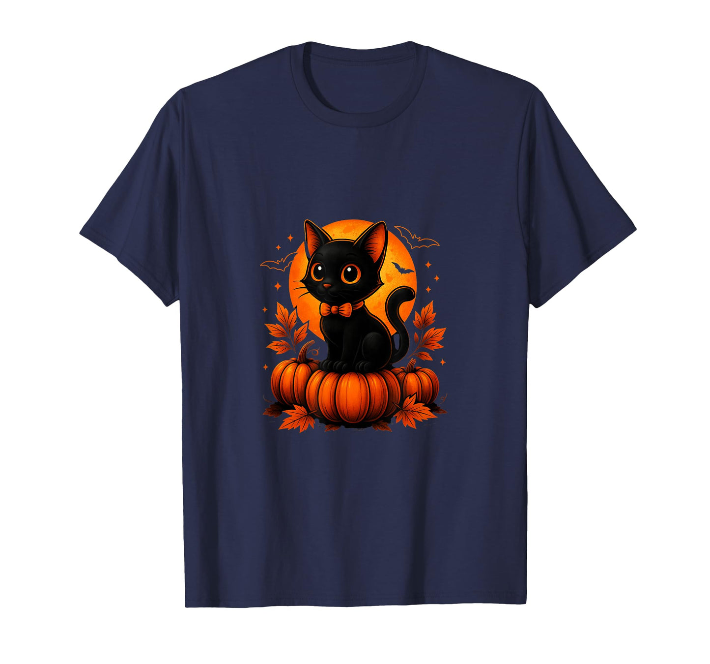 Retro Black Cat Halloween Pumpkin Costume for Women Men Kids T-Shirt