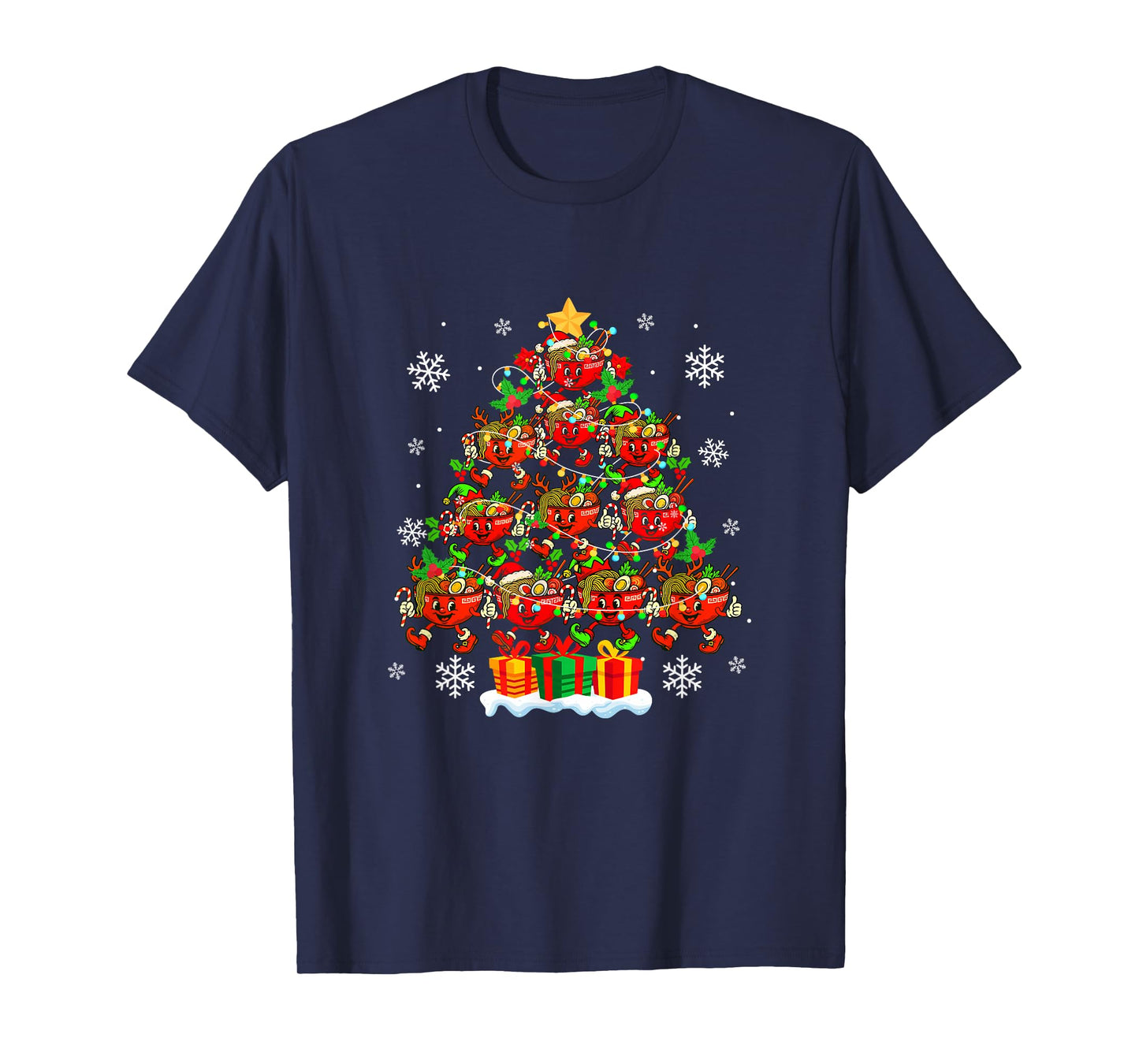 Santa Elf Reindeer Ramen Bowls Xmas Tree Japanese Food Lover T-Shirt