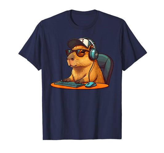 Capybara Video Games Funny Gaming Capy Men Teen Boys Kids T-Shirt