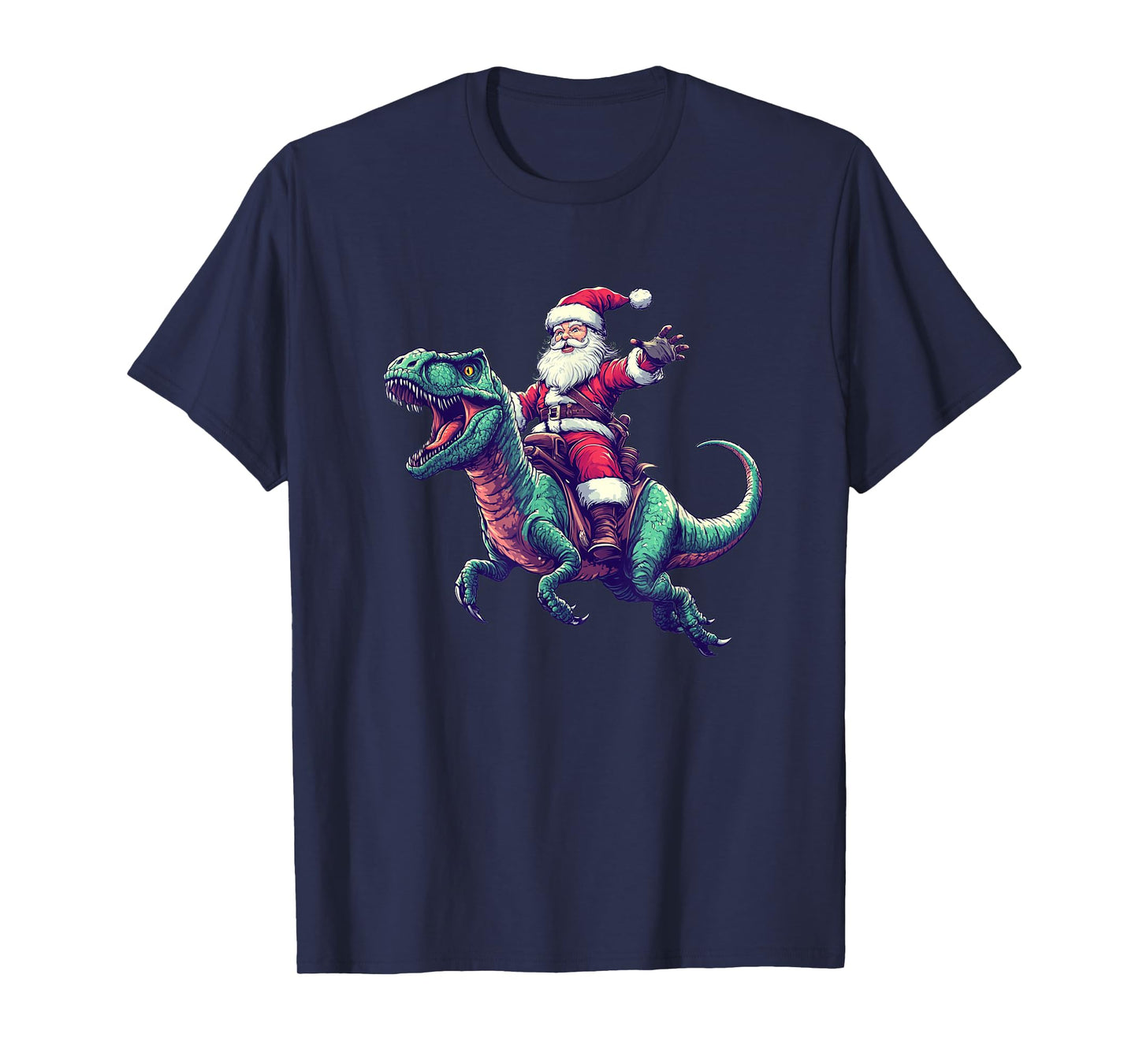 Santa Rides a Dinosaur Costume for Funny Festive Days T-Shirt