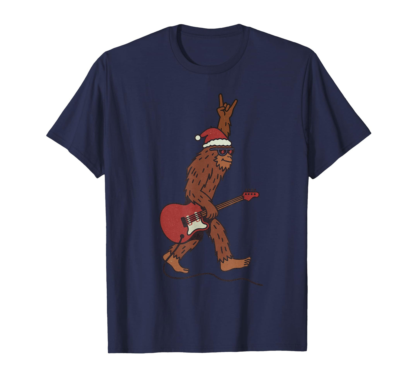 Sasquatch Playing Rock Guitar Christmas Vintage Funny Xmas T-Shirt