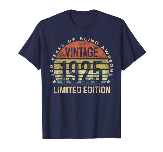 Vintage 1925 100th Birthday T-Shirt - Black, Unisex-Adults, Classic Fit, Short Sleeve, T-Shirt