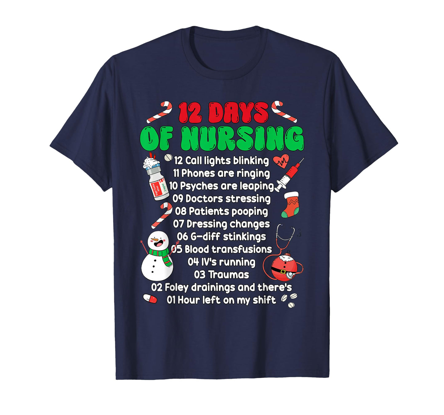 12 Day of Nursing Hospital Christmas Nurse Xmas NICU PICU ED T-Shirt