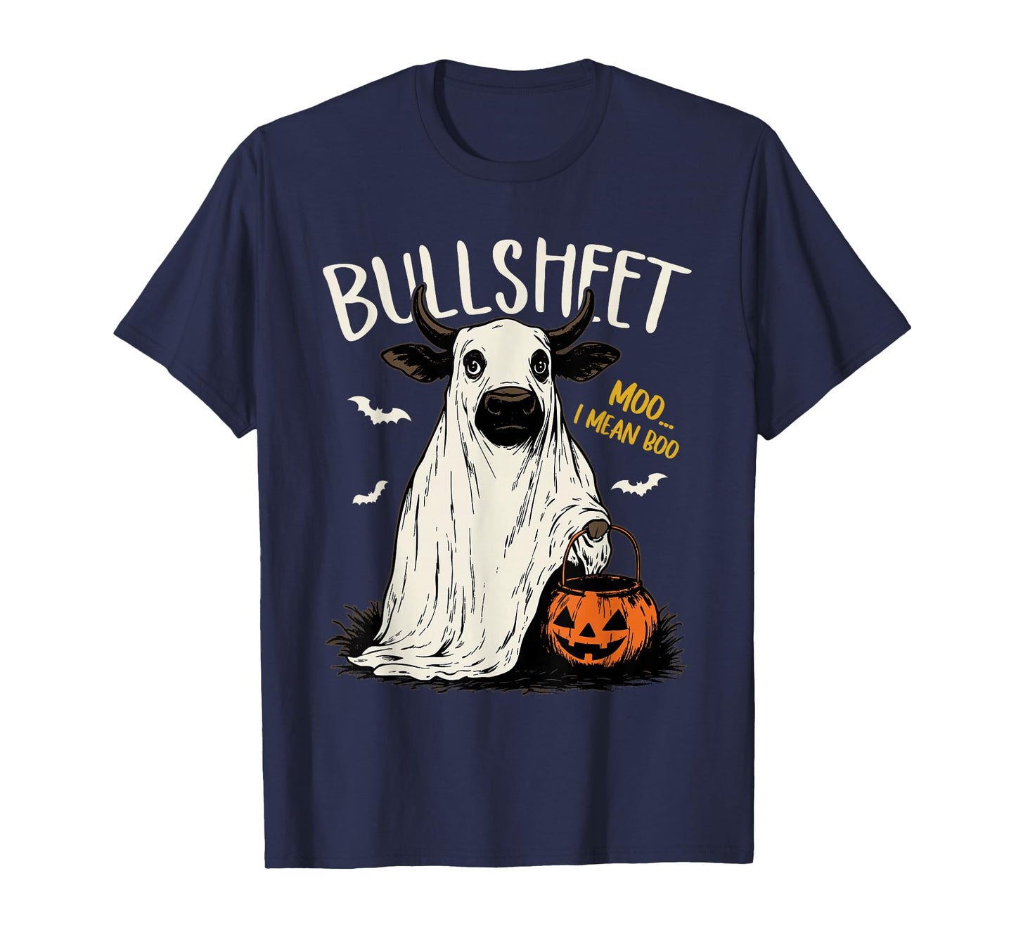 Bullsheet Moo I Mean Boo Scottish Highland Cow Halloween T-Shirt