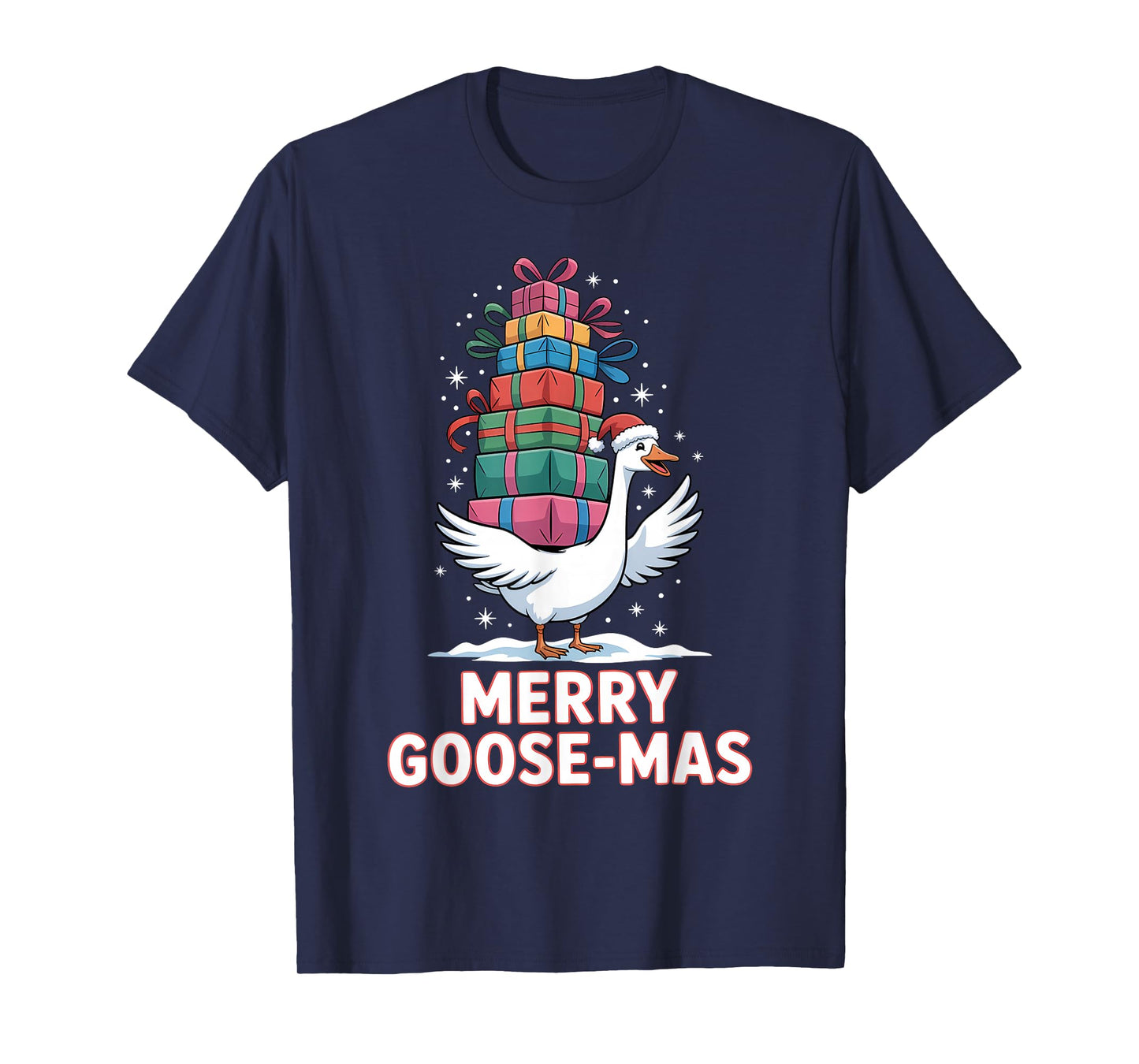 Merry Goose-mas with Xmas Presents Funny Christmas Goose T-Shirt