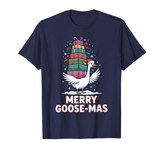 Merry Goose-mas with Xmas Presents Funny Christmas Goose T-Shirt