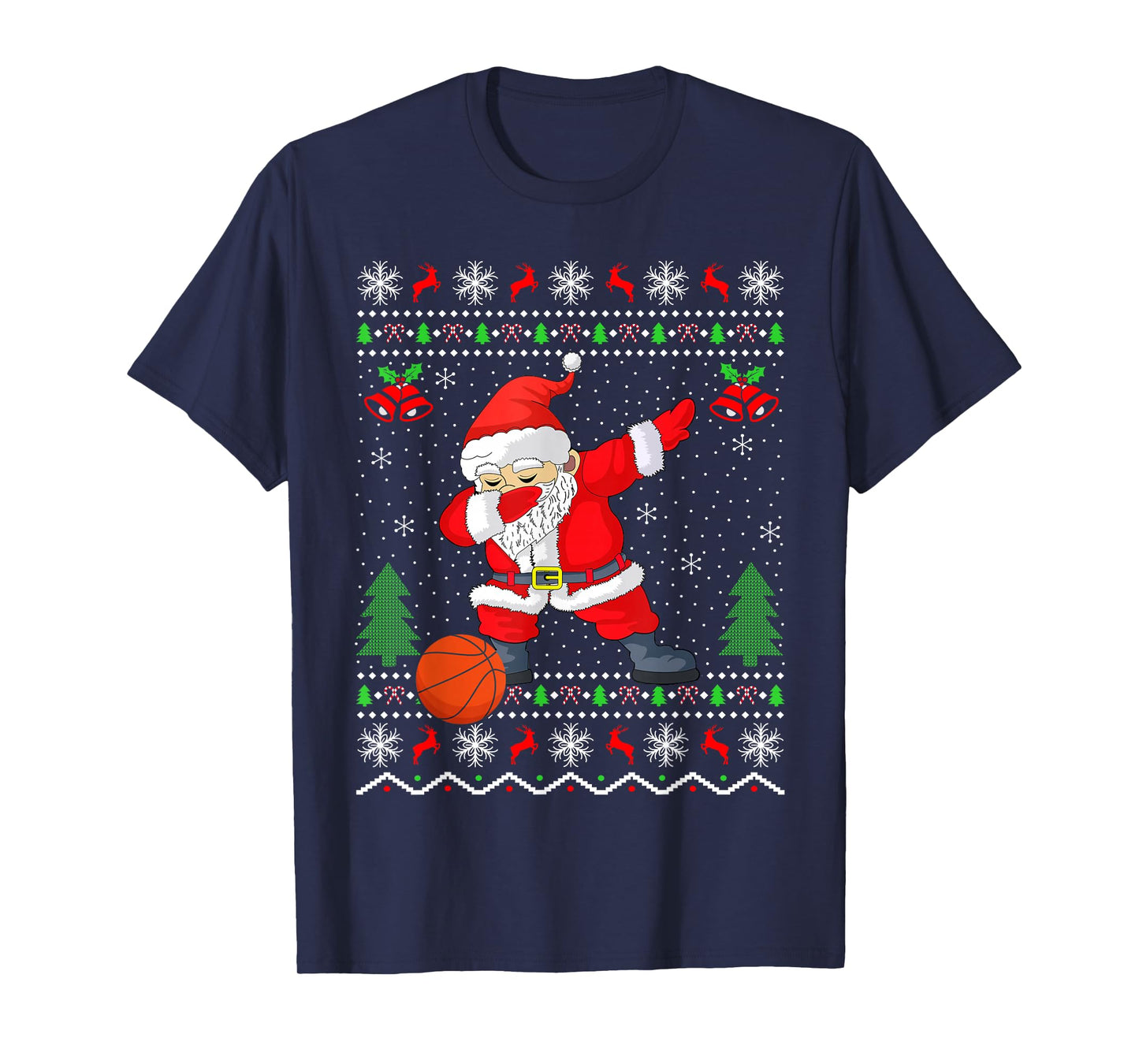 Funny Dabbing Santa Basketball Player Ugly Christmas Pajamas T-Shirt
