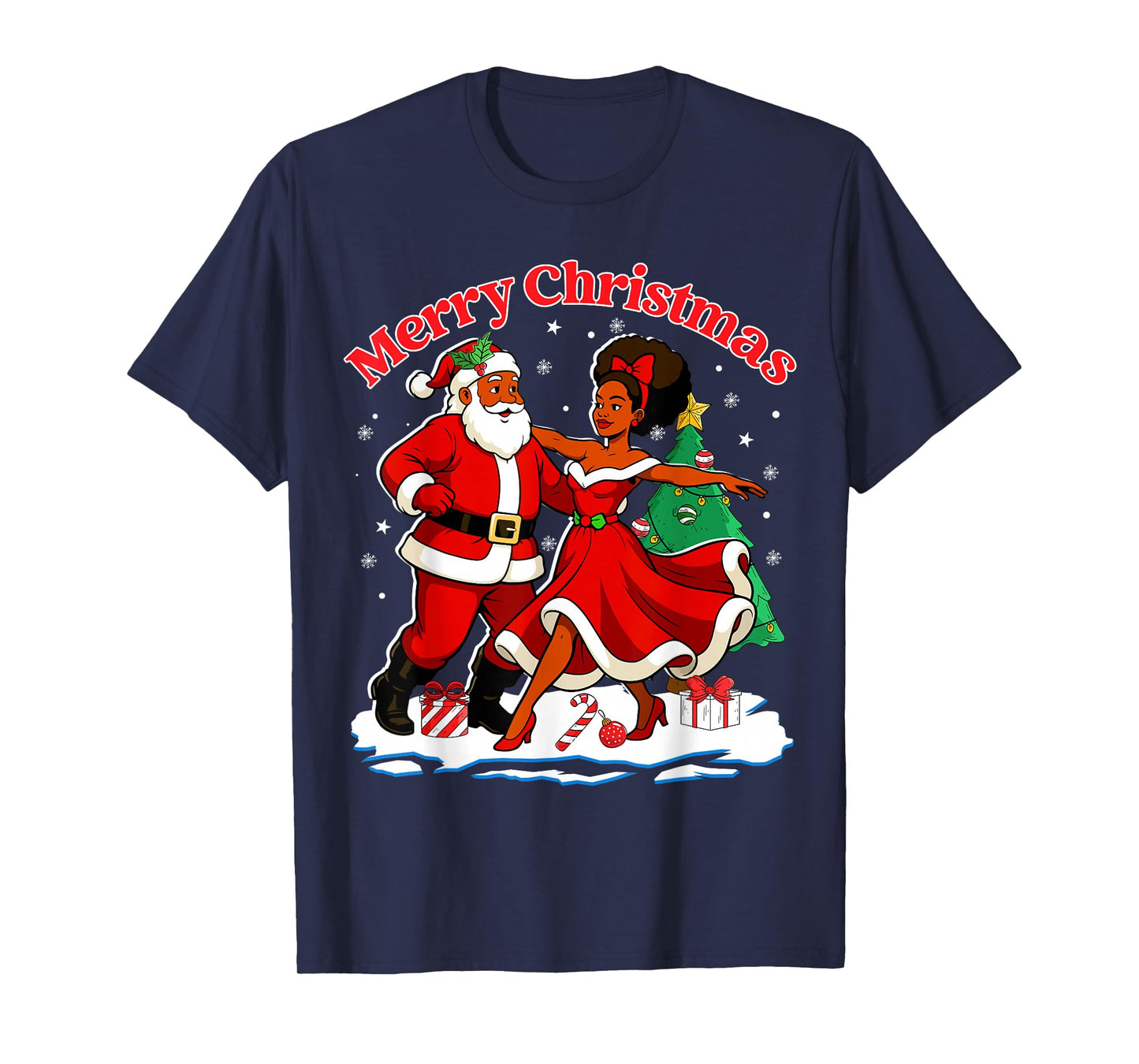 Christmas Dancing Black African American Santa Mrs Claus T-Shirt