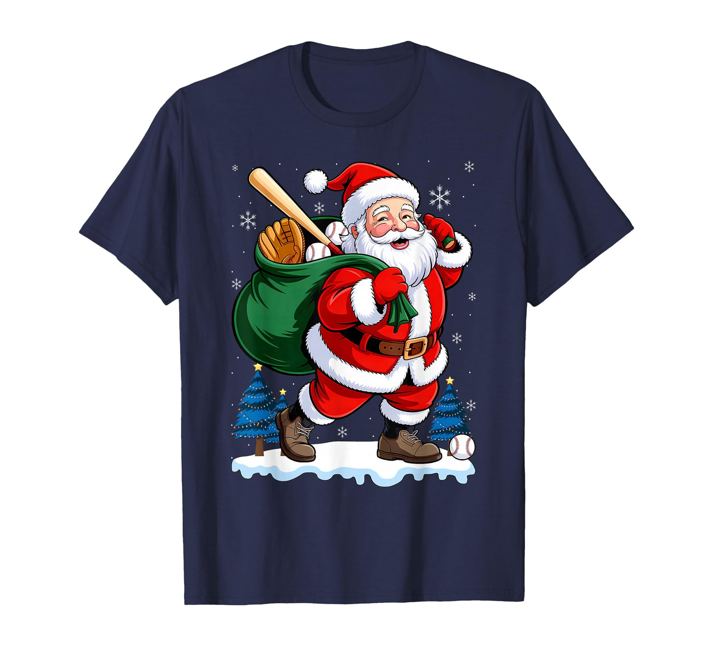 Baseball Sport Fan Santa Claus Funny Christmas Holiday T-Shirt