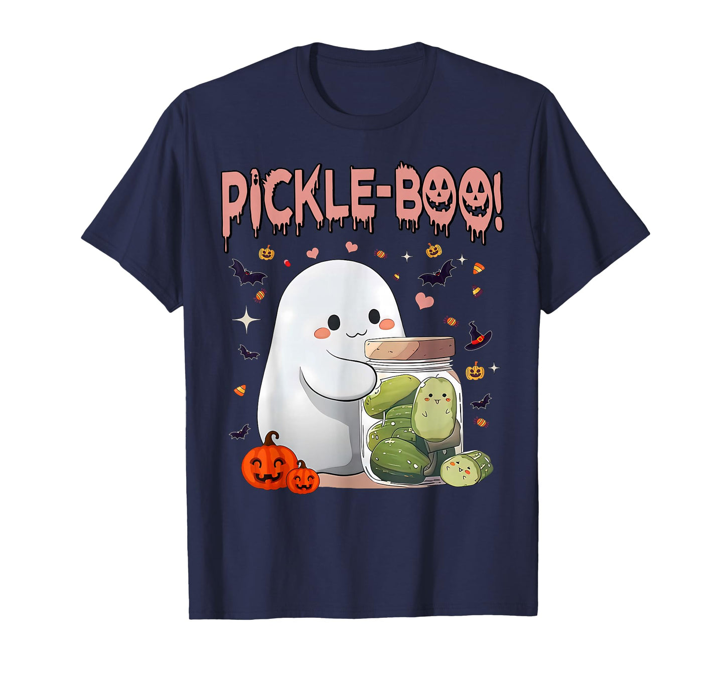 Vintage Kawaii Pickle Boo Ghost Halloween Spooky Season T-Shirt