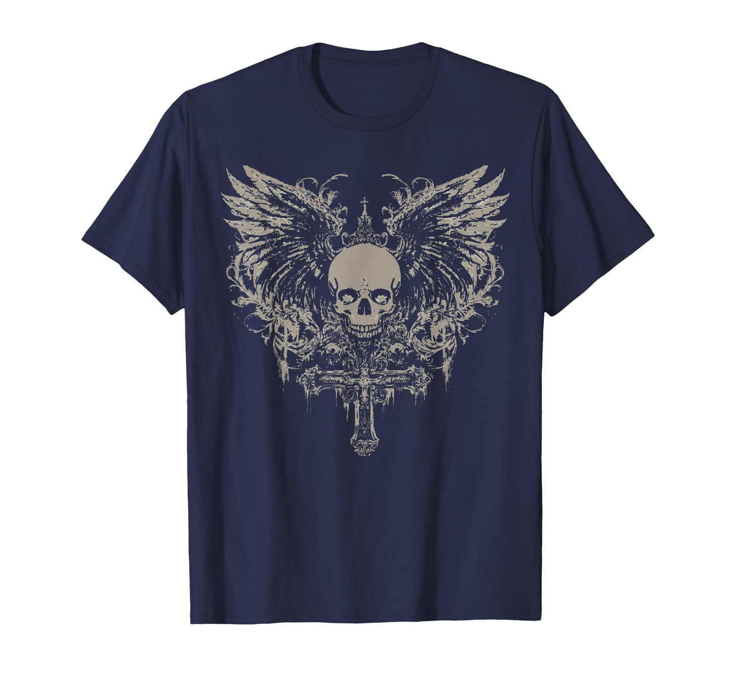 Skull Cross Y2K Goth Alt Grunge Gothic Emo Aesthetic Wings T-Shirt