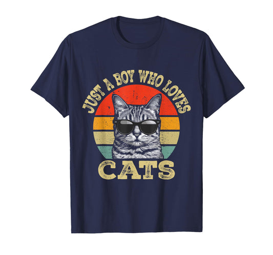 Vintage Just A Boy Who Loves Cats Boy Kid Cat Lover For Boys T-Shirt
