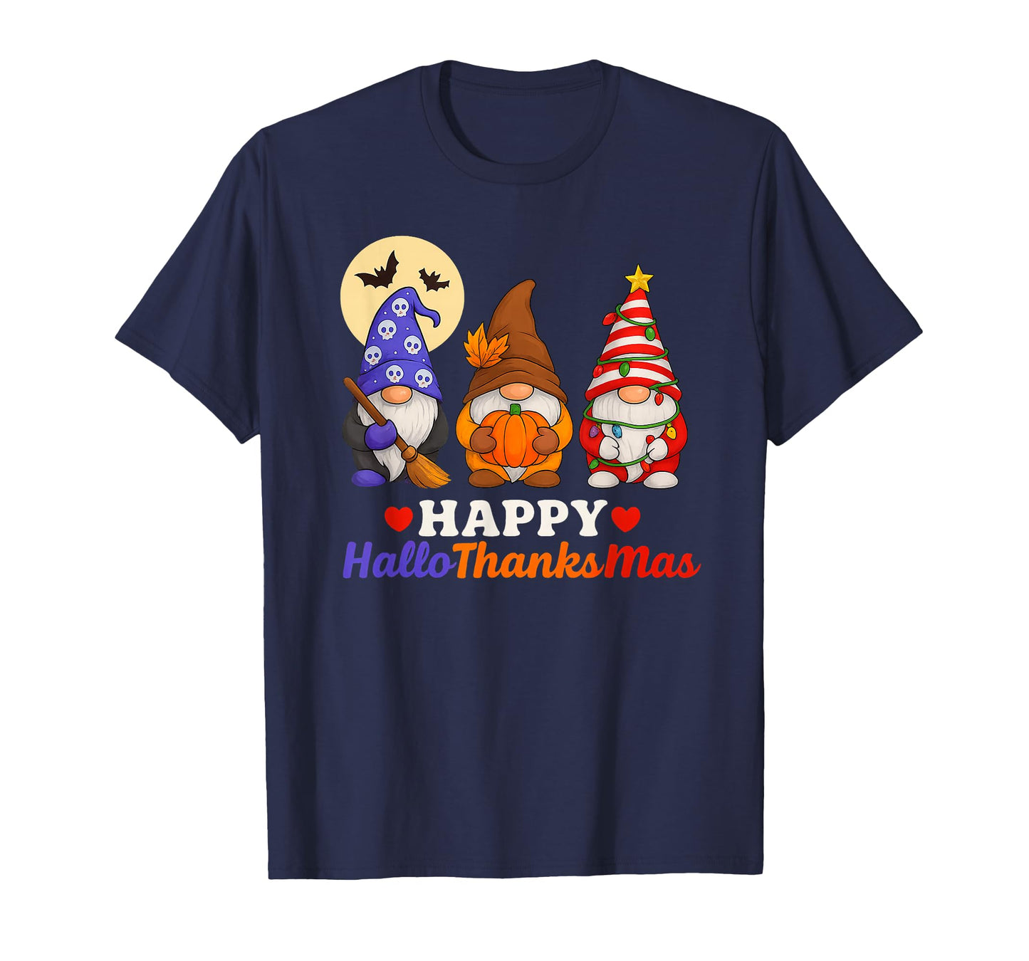 Halloween Thanksgiving Christmas Happy HalloThanksMas Gnomes T-Shirt