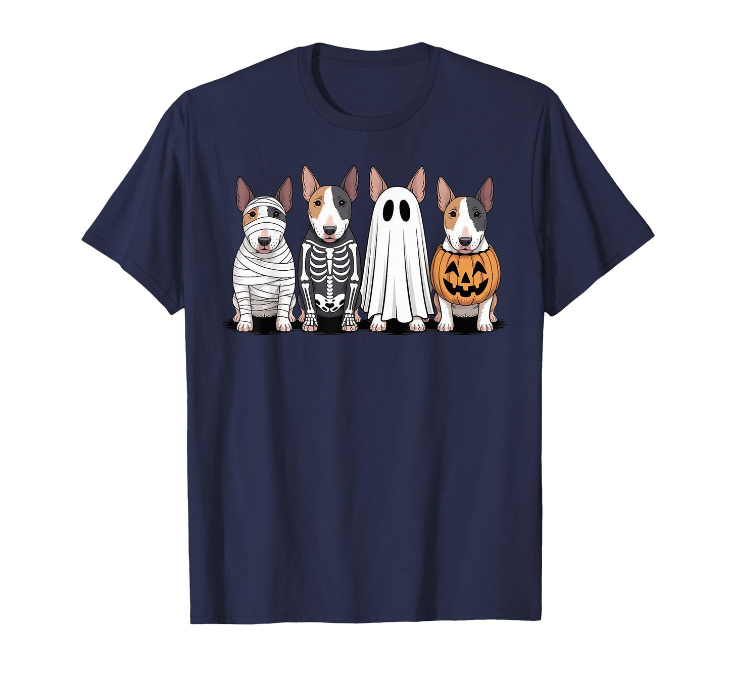 Spooky Ghost Pumpkin Bull Terrier Halloween Dog Skeleton T-Shirt