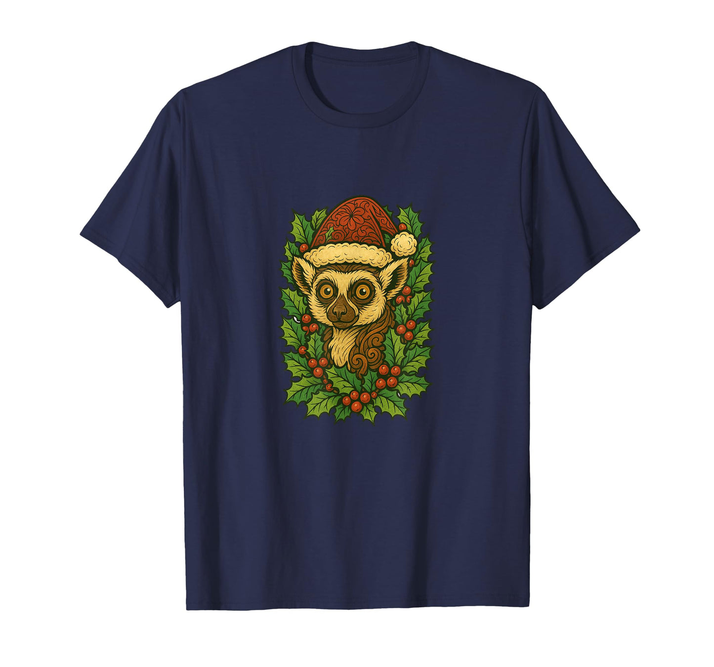 Christmas Lemur Wearing a Santa Hat Holiday Zoo Animal T-Shirt