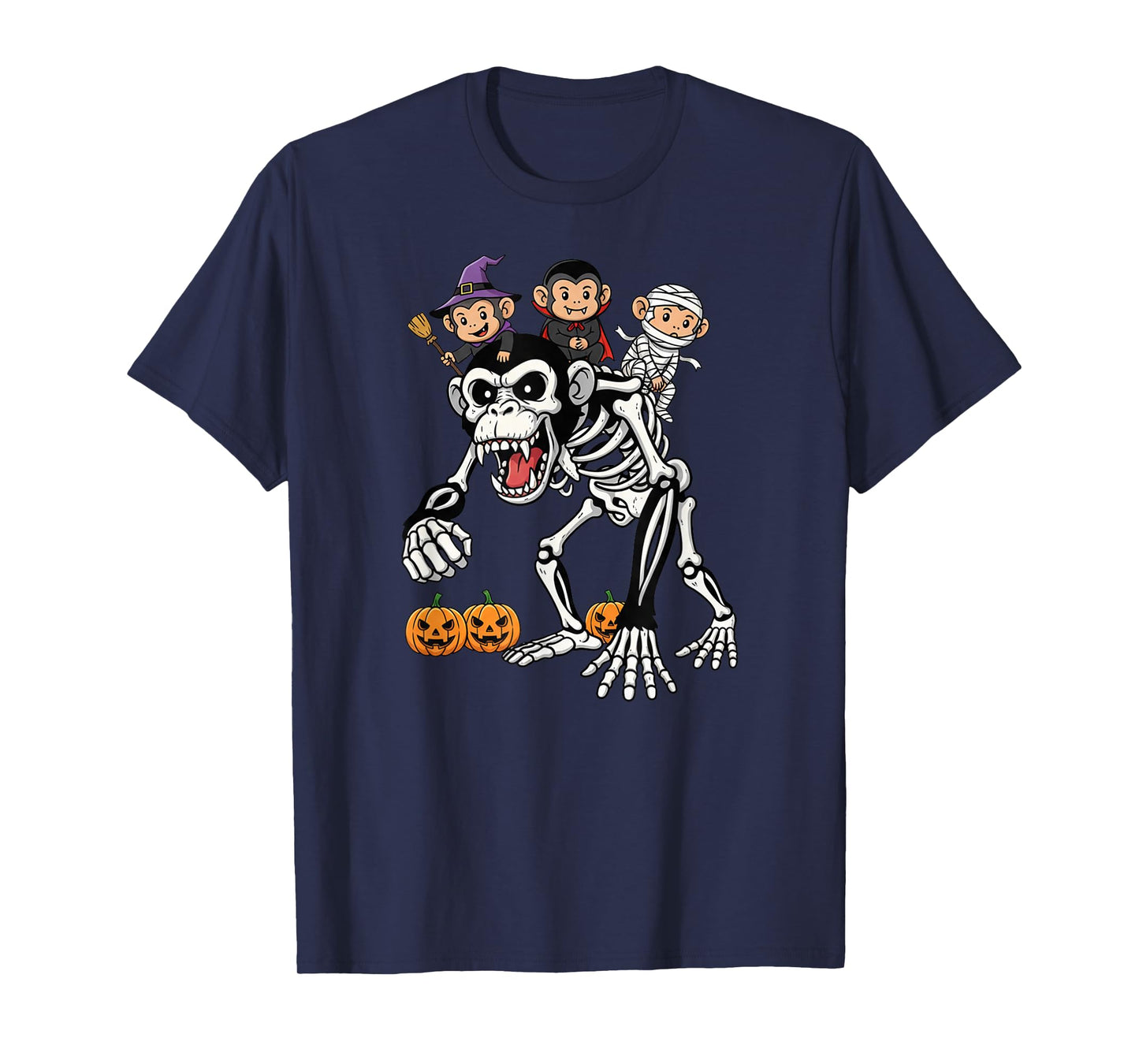 Funny Monkey Skeleton Mummy Witch Halloween Kids Mens Womens T-Shirt