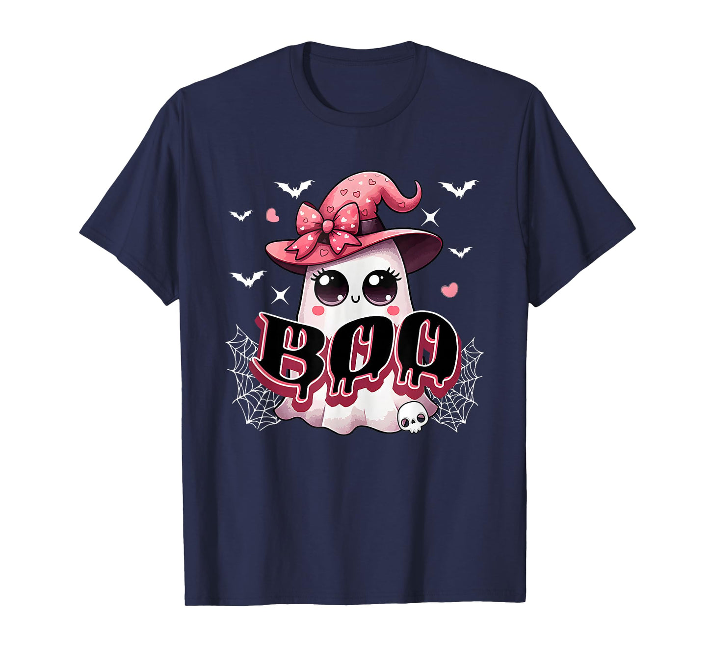Cute Coquette Bow Pink Spooky Boo Ghost Pumpkin Halloween T-Shirt
