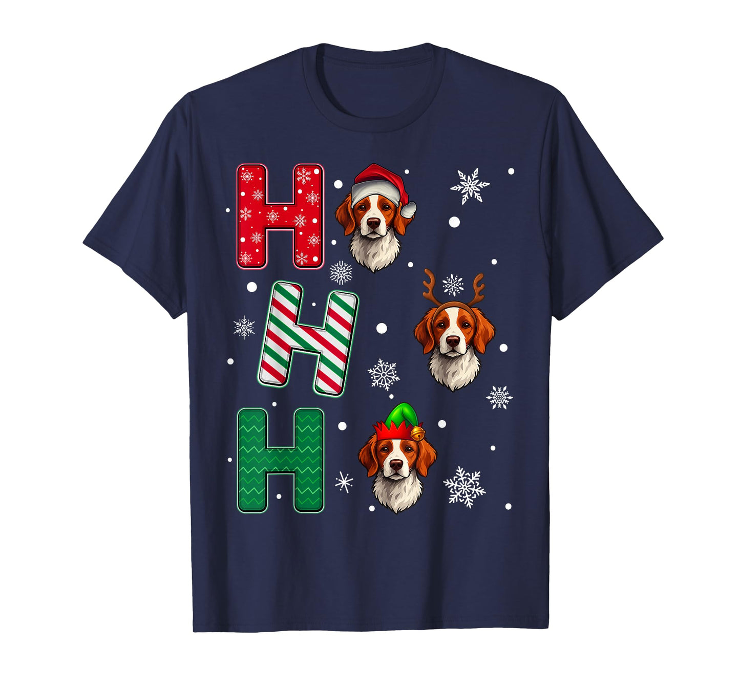 Ho Ho Ho Brittany Spaniel Dog Lover Christmas Santa Elf Xmas T-Shirt