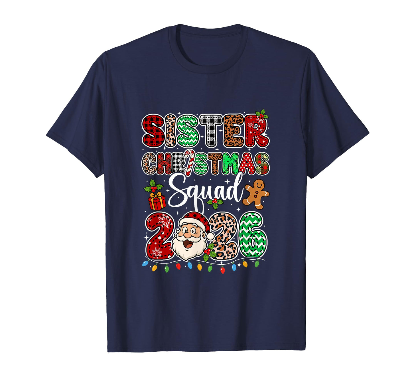 Sister Christmas Crew 2026 Leopard Funny Santa Family Group T-Shirt