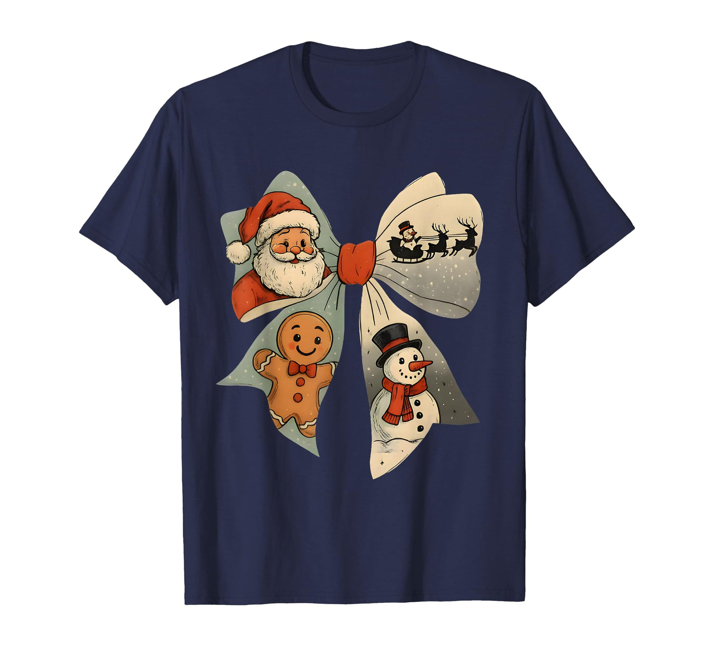 Christmas Bow Tee Santa Claus, Snowman, Gingerbread T-Shirt