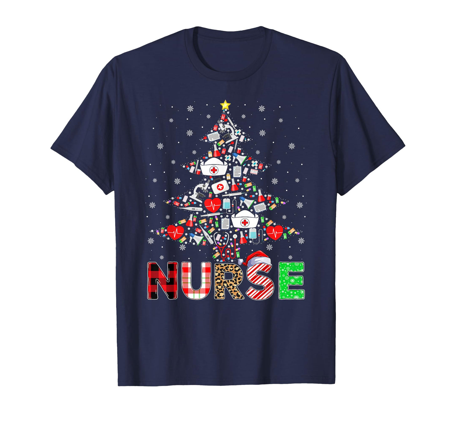 Nurse Xmas Tree Pajamas Santa Elf Reindeer Nurse Christmas T-Shirt